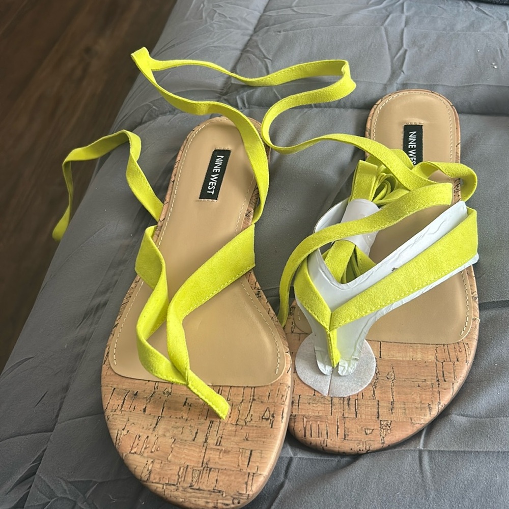 Nine West Chartreuse Wrap Cork Sandals